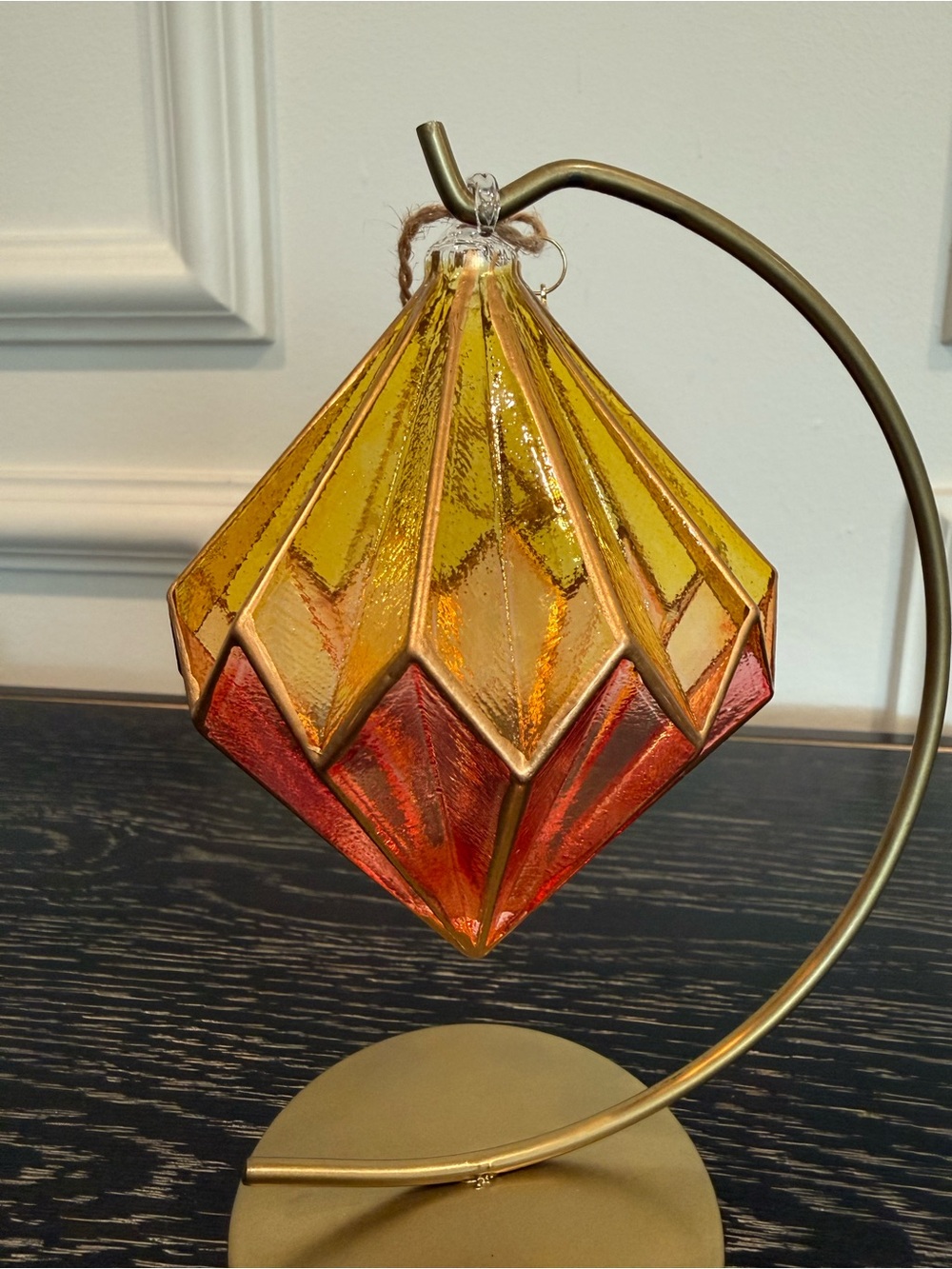 Yellow Orange Glass Diamond Ornament